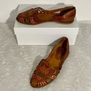 Pinwheels Brown Leather Woven Huarache Sandals Women’s Size 8 Made in Brazil